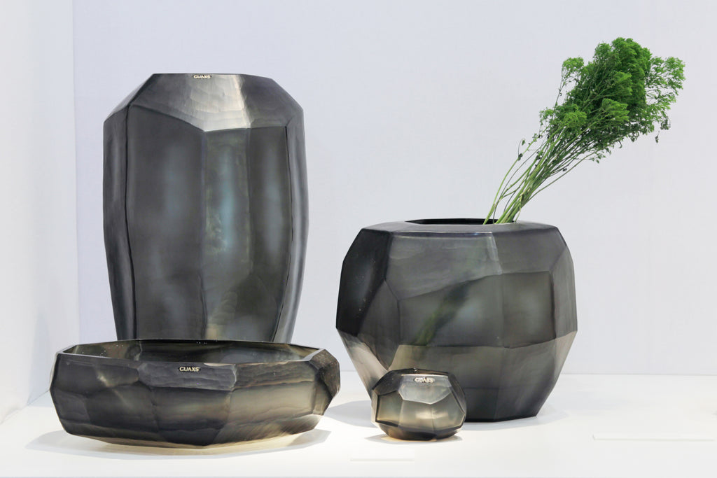 Guaxs - Cubistic Tall Glass Vase, Indigo / Smoke Grey